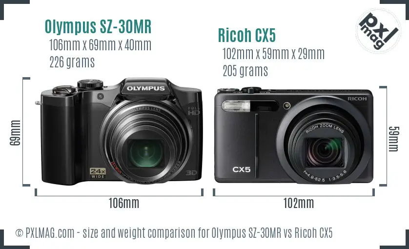 Olympus SZ-30MR vs Ricoh CX5 size comparison