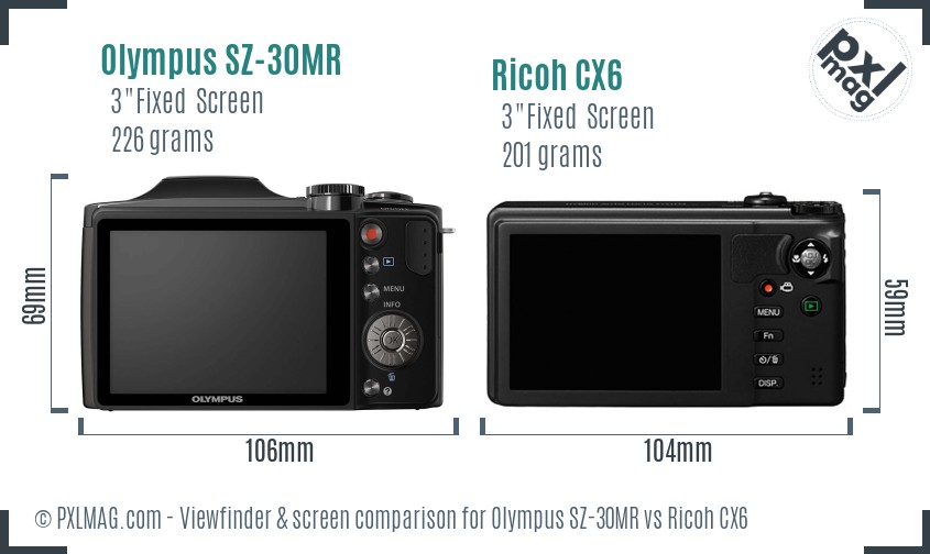 Olympus SZ-30MR vs Ricoh CX6 Screen and Viewfinder comparison