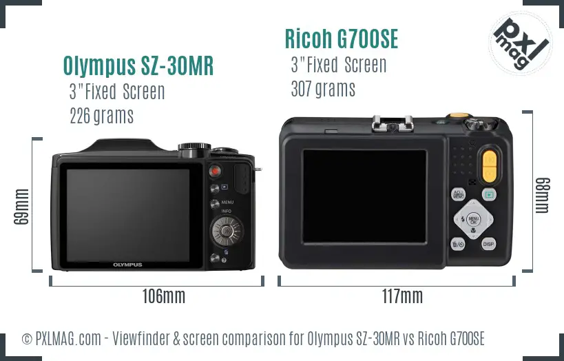 Olympus SZ-30MR vs Ricoh G700SE Screen and Viewfinder comparison