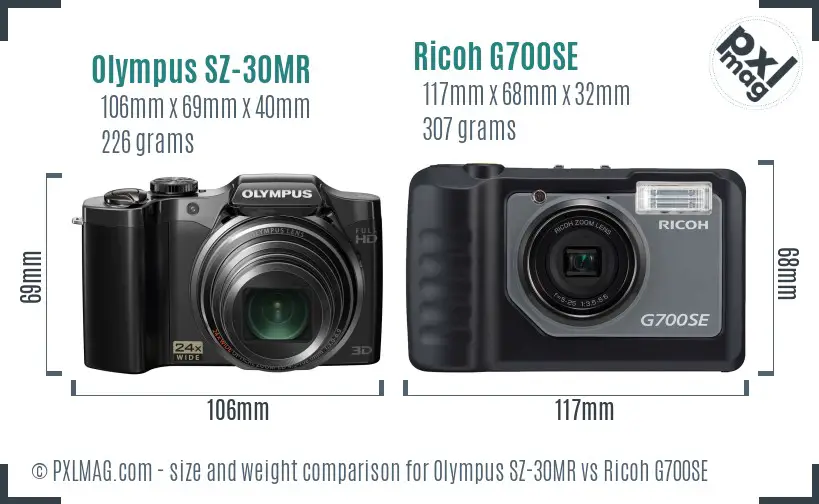 Olympus SZ-30MR vs Ricoh G700SE size comparison