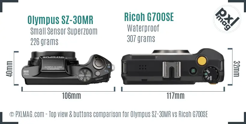 Olympus SZ-30MR vs Ricoh G700SE top view buttons comparison