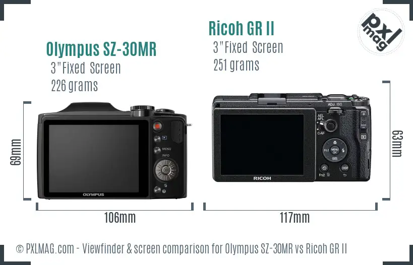 Olympus SZ-30MR vs Ricoh GR II Screen and Viewfinder comparison