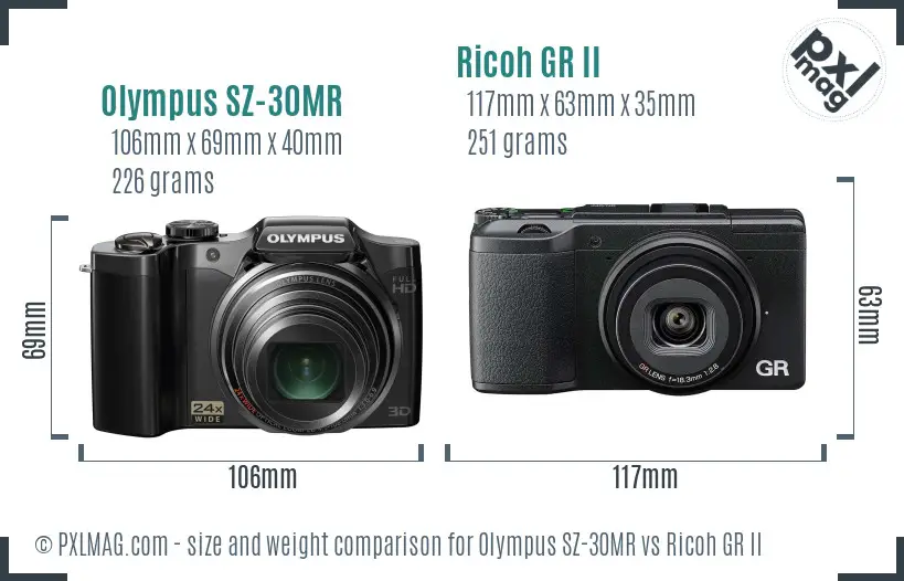 Olympus SZ-30MR vs Ricoh GR II size comparison Olympus SZ-30MR vs Ricoh GR II size comparison