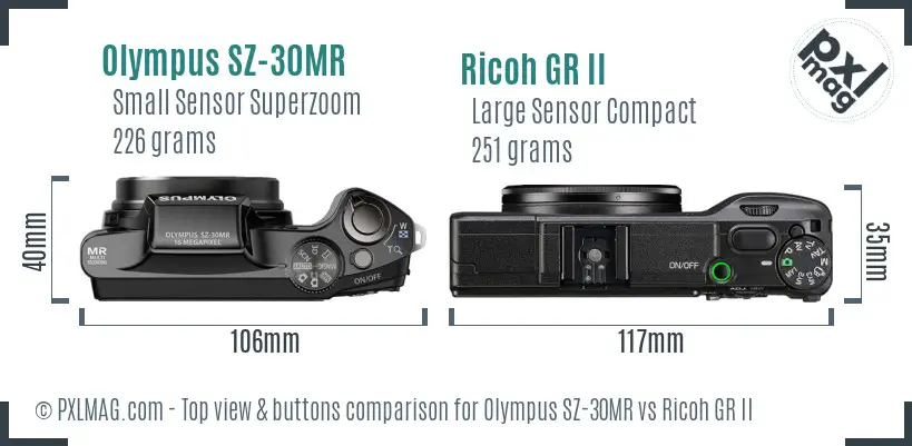 Olympus SZ-30MR vs Ricoh GR II top view buttons comparison