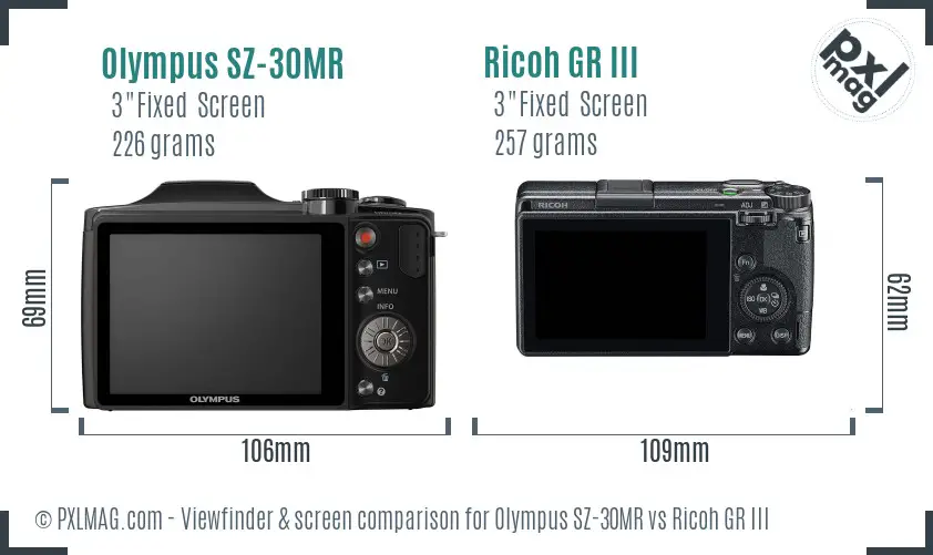 Olympus SZ-30MR vs Ricoh GR III Screen and Viewfinder comparison Olympus SZ-30MR vs Ricoh GR III Screen and Viewfinder comparison