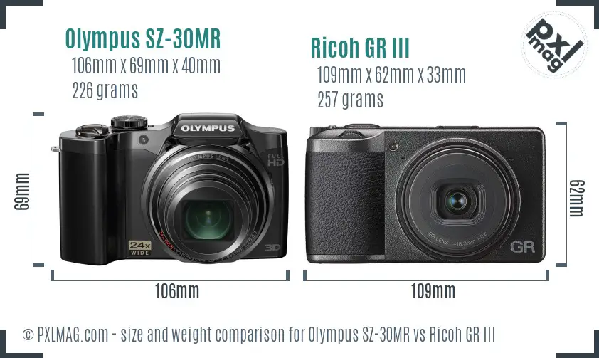 Olympus SZ-30MR vs Ricoh GR III size comparison Olympus SZ-30MR vs Ricoh GR III size comparison