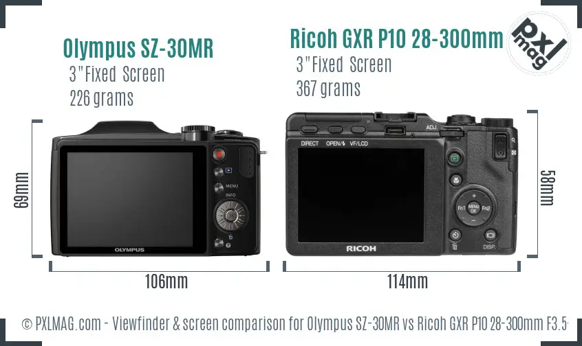 Olympus SZ-30MR vs Ricoh GXR P10 28-300mm F3.5-5.6 VC Screen and Viewfinder comparison Olympus SZ-30MR vs Ricoh GXR P10 28-300mm F3.5-5.6 VC Screen and Viewfinder comparison