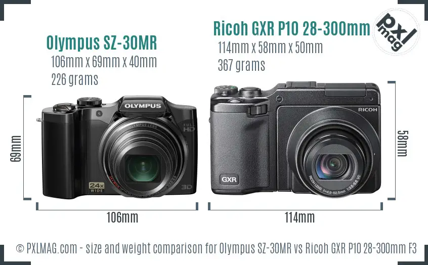 Olympus SZ-30MR vs Ricoh GXR P10 28-300mm F3.5-5.6 VC size comparison Olympus SZ-30MR vs Ricoh GXR P10 28-300mm F3.5-5.6 VC size comparison