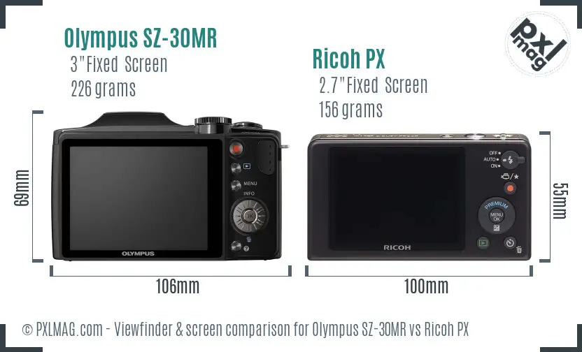 Olympus SZ-30MR vs Ricoh PX Screen and Viewfinder comparison