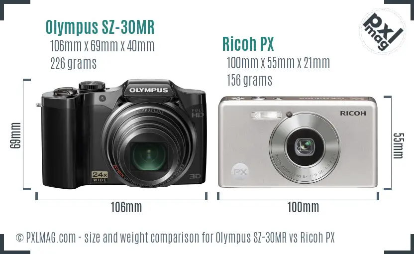 Olympus SZ-30MR vs Ricoh PX size comparison