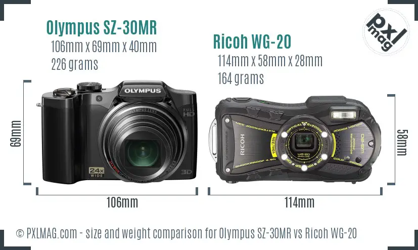 Olympus SZ-30MR vs Ricoh WG-20 size comparison