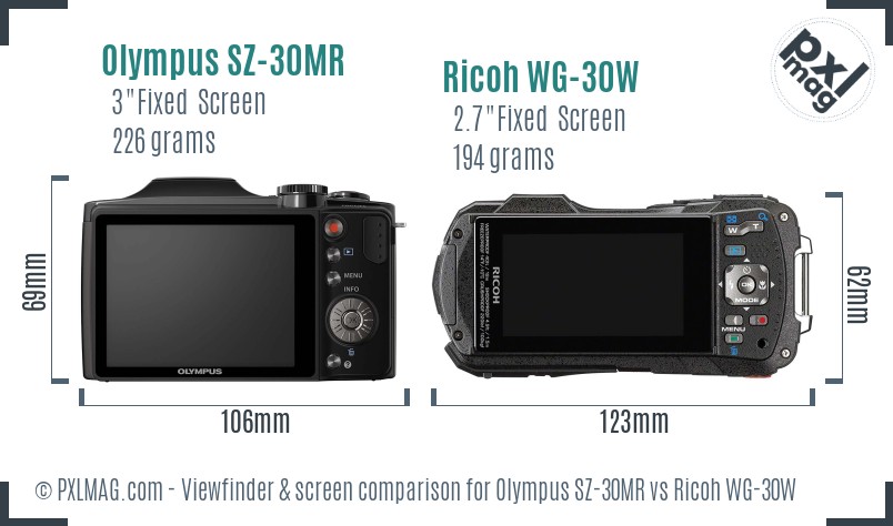 Olympus SZ-30MR vs Ricoh WG-30W Screen and Viewfinder comparison