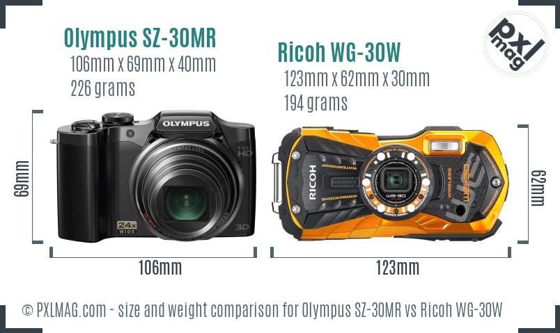 Olympus SZ-30MR vs Ricoh WG-30W size comparison Olympus SZ-30MR vs Ricoh WG-30W size comparison