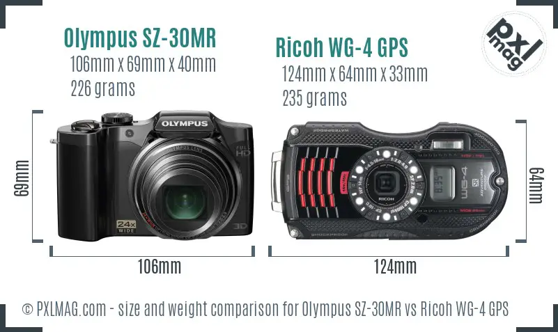 Olympus SZ-30MR vs Ricoh WG-4 GPS size comparison