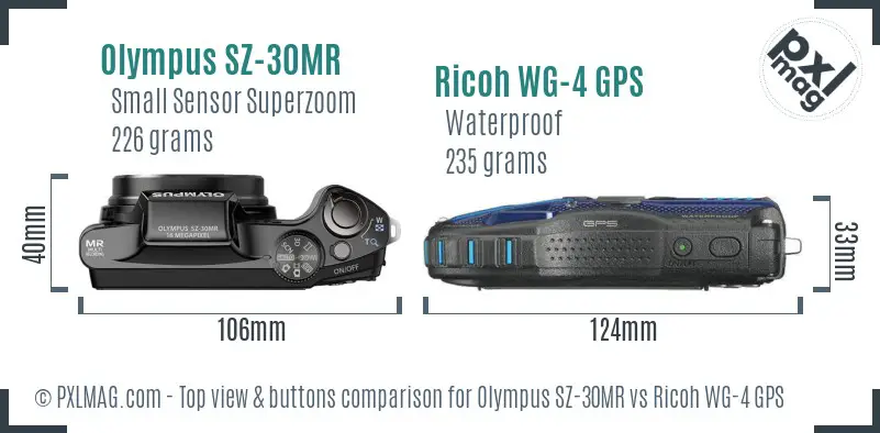 Olympus SZ-30MR vs Ricoh WG-4 GPS top view buttons comparison