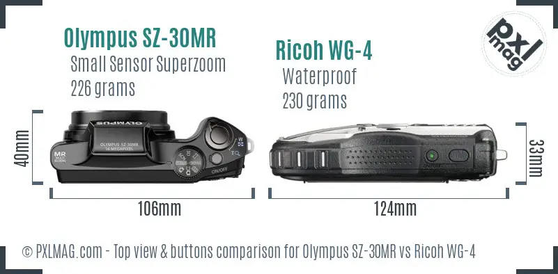 Olympus SZ-30MR vs Ricoh WG-4 top view buttons comparison Olympus SZ-30MR vs Ricoh WG-4 top view buttons comparison