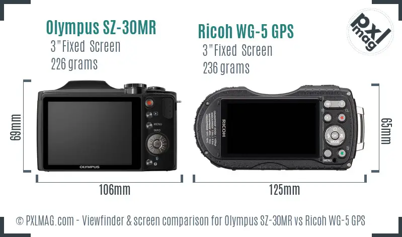 Olympus SZ-30MR vs Ricoh WG-5 GPS Screen and Viewfinder comparison