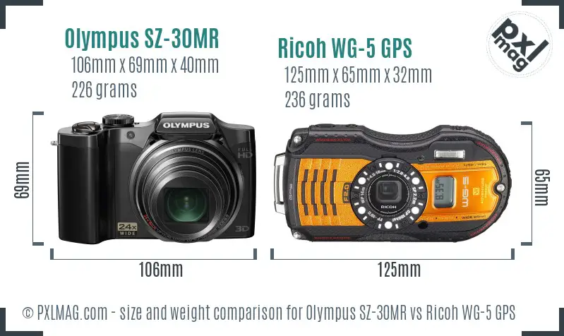 Olympus SZ-30MR vs Ricoh WG-5 GPS size comparison