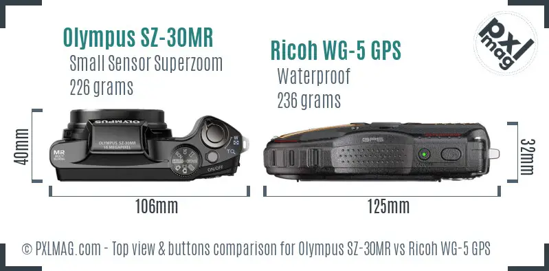 Olympus SZ-30MR vs Ricoh WG-5 GPS top view buttons comparison