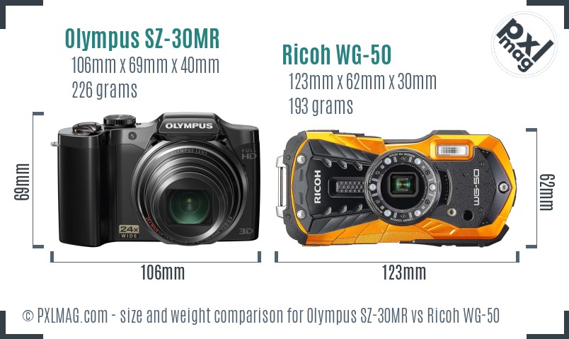 Olympus SZ-30MR vs Ricoh WG-50 size comparison