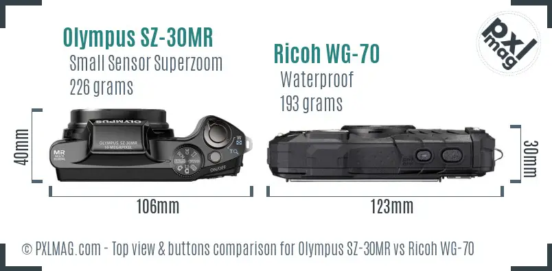 Olympus SZ-30MR vs Ricoh WG-70 top view buttons comparison Olympus SZ-30MR vs Ricoh WG-70 top view buttons comparison