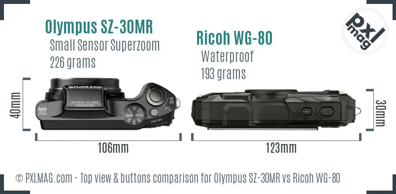 Olympus SZ-30MR vs Ricoh WG-80 top view buttons comparison Olympus SZ-30MR vs Ricoh WG-80 top view buttons comparison