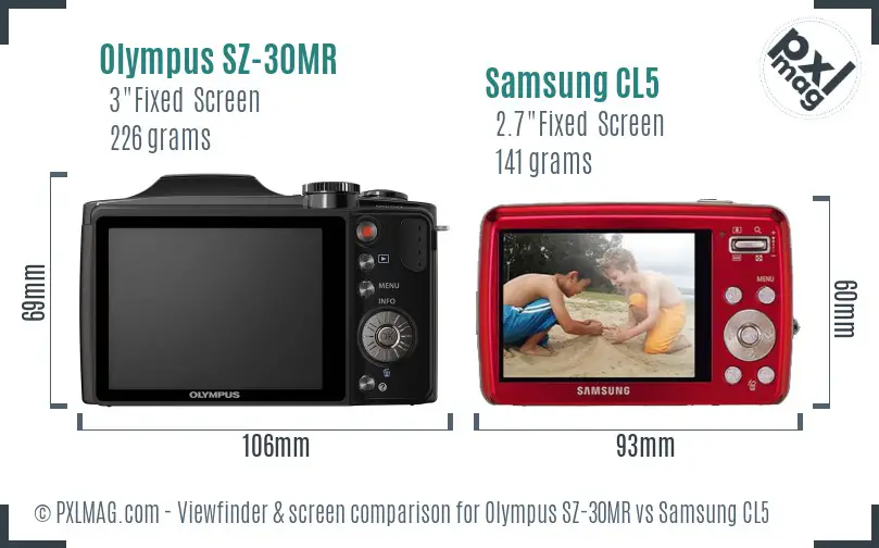 Olympus SZ-30MR vs Samsung CL5 Screen and Viewfinder comparison