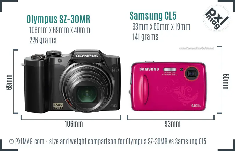 Olympus SZ-30MR vs Samsung CL5 size comparison