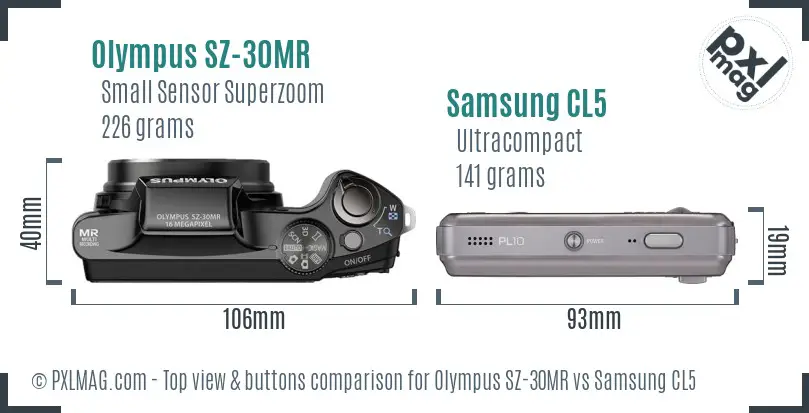 Olympus SZ-30MR vs Samsung CL5 top view buttons comparison