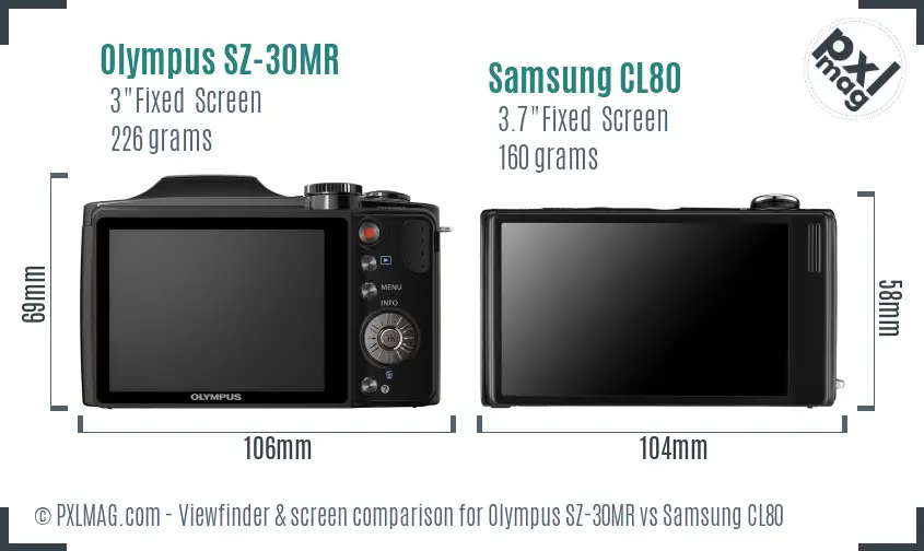 Olympus SZ-30MR vs Samsung CL80 Screen and Viewfinder comparison