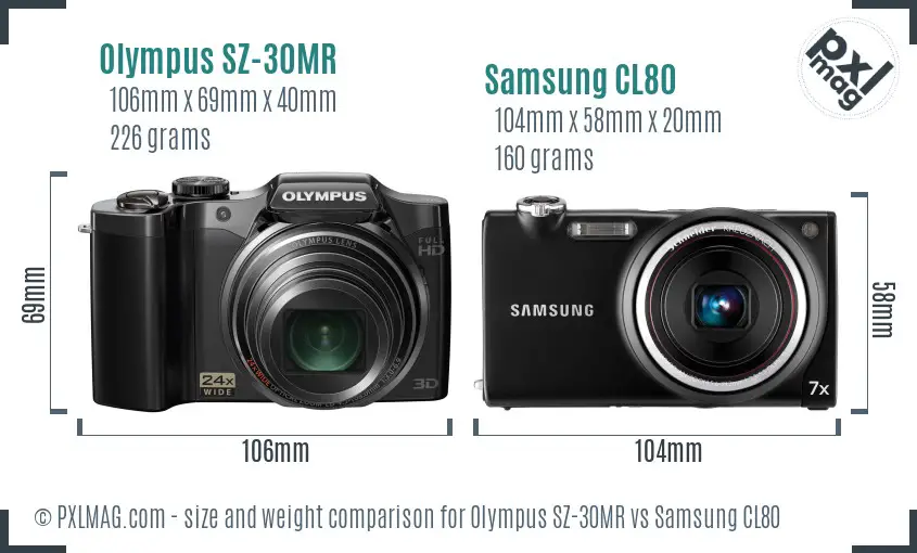 Olympus SZ-30MR vs Samsung CL80 size comparison