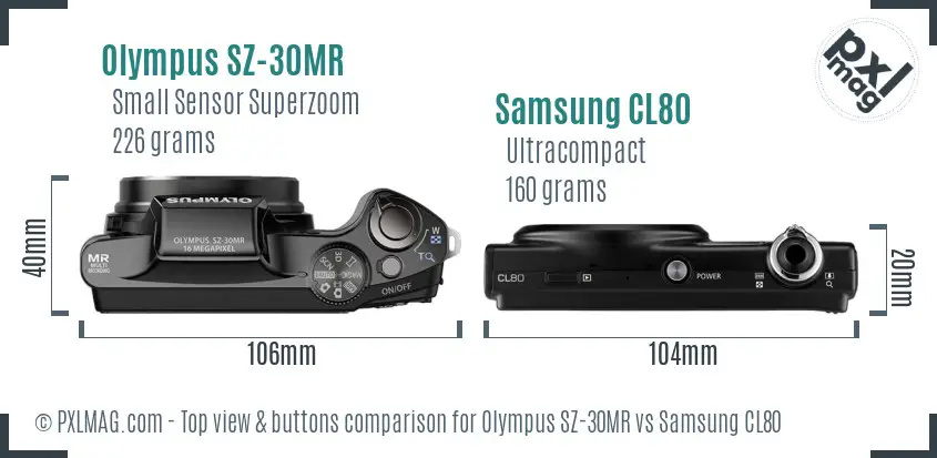 Olympus SZ-30MR vs Samsung CL80 top view buttons comparison