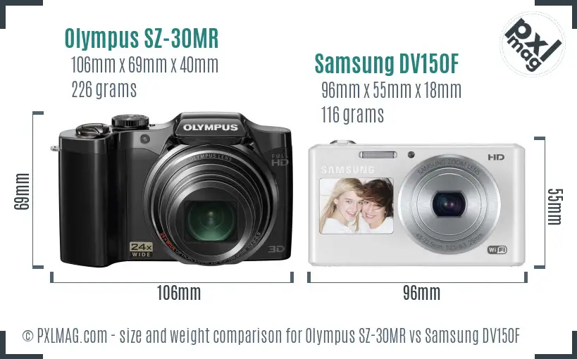 Olympus SZ-30MR vs Samsung DV150F size comparison Olympus SZ-30MR vs Samsung DV150F size comparison
