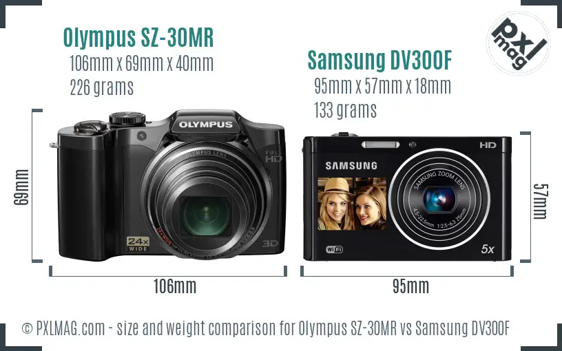 Olympus SZ-30MR vs Samsung DV300F size comparison