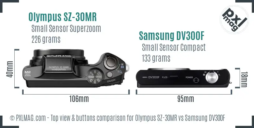 Olympus SZ-30MR vs Samsung DV300F top view buttons comparison