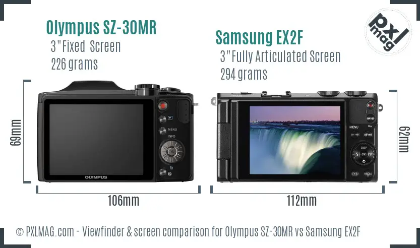 Olympus SZ-30MR vs Samsung EX2F Screen and Viewfinder comparison