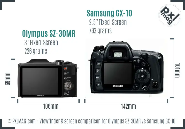 Olympus SZ-30MR vs Samsung GX-10 Screen and Viewfinder comparison