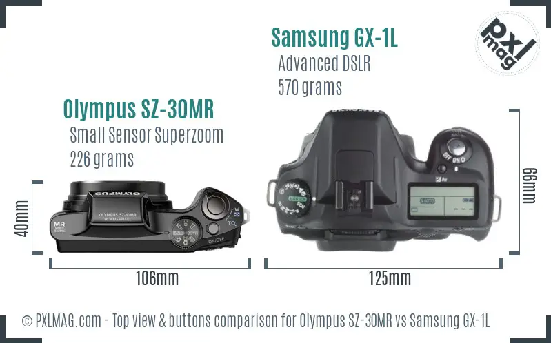 Olympus SZ-30MR vs Samsung GX-1L top view buttons comparison