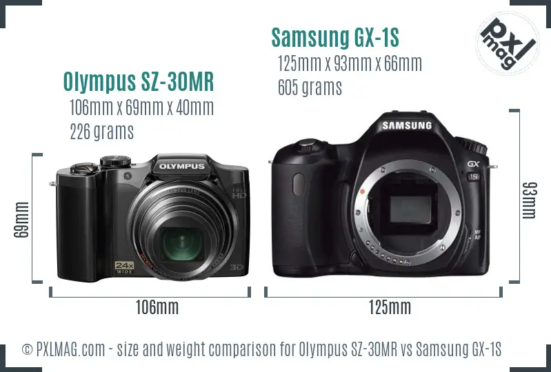 Olympus SZ-30MR vs Samsung GX-1S size comparison