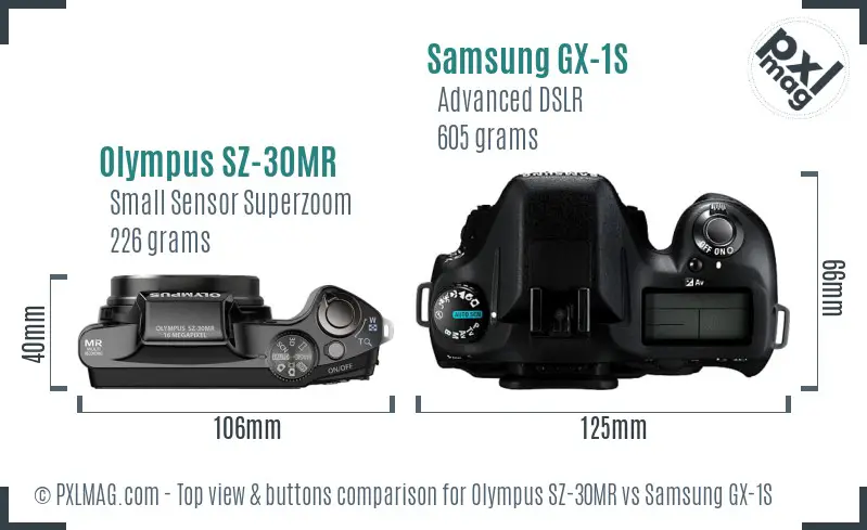 Olympus SZ-30MR vs Samsung GX-1S top view buttons comparison