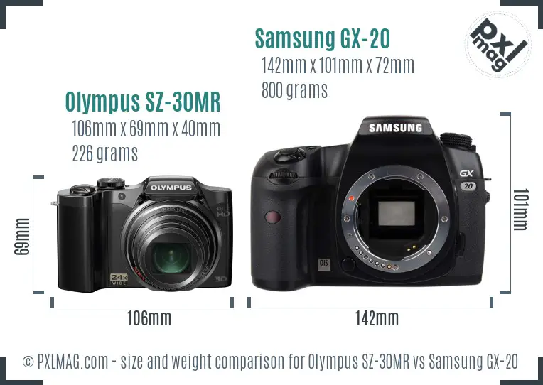 Olympus SZ-30MR vs Samsung GX-20 size comparison