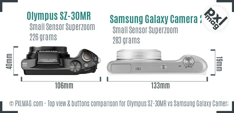 Olympus SZ-30MR vs Samsung Galaxy Camera 2 top view buttons comparison Olympus SZ-30MR vs Samsung Galaxy Camera 2 top view buttons comparison