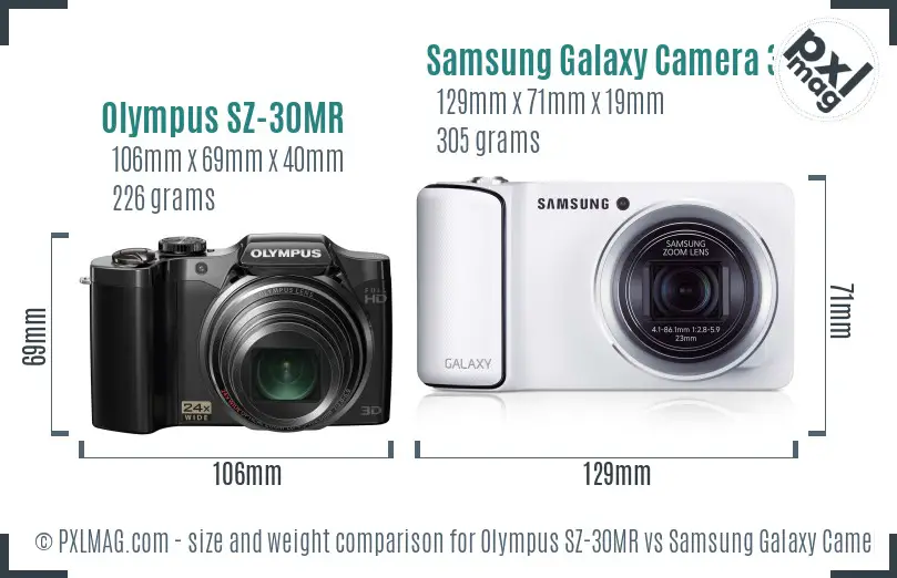 Olympus SZ-30MR vs Samsung Galaxy Camera 3G size comparison Olympus SZ-30MR vs Samsung Galaxy Camera 3G size comparison