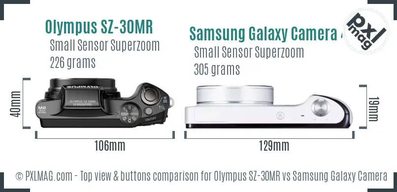 Olympus SZ-30MR vs Samsung Galaxy Camera 4G top view buttons comparison