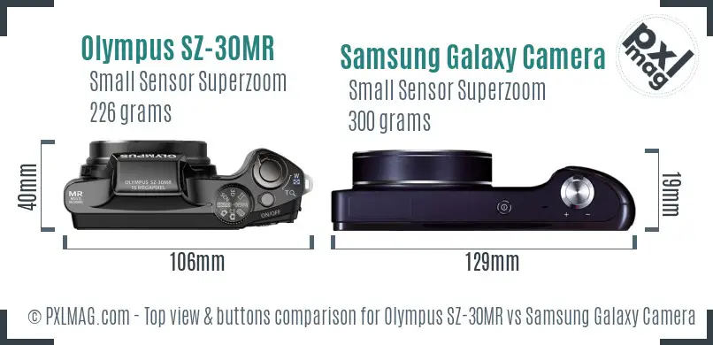 Olympus SZ-30MR vs Samsung Galaxy Camera top view buttons comparison