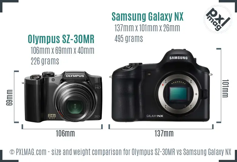 Olympus SZ-30MR vs Samsung Galaxy NX size comparison