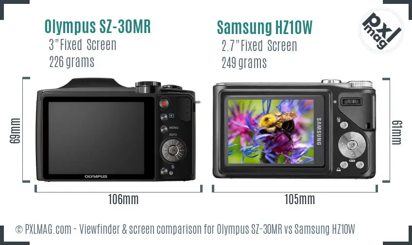 Olympus SZ-30MR vs Samsung HZ10W Screen and Viewfinder comparison