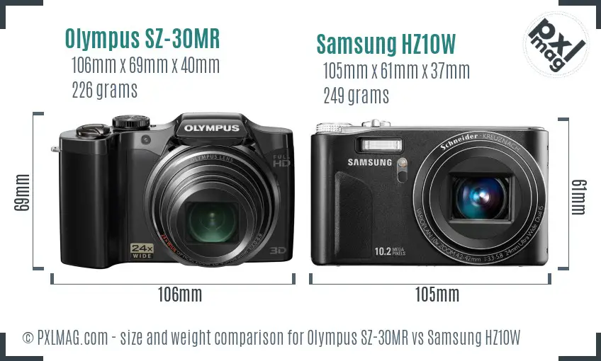 Olympus SZ-30MR vs Samsung HZ10W size comparison