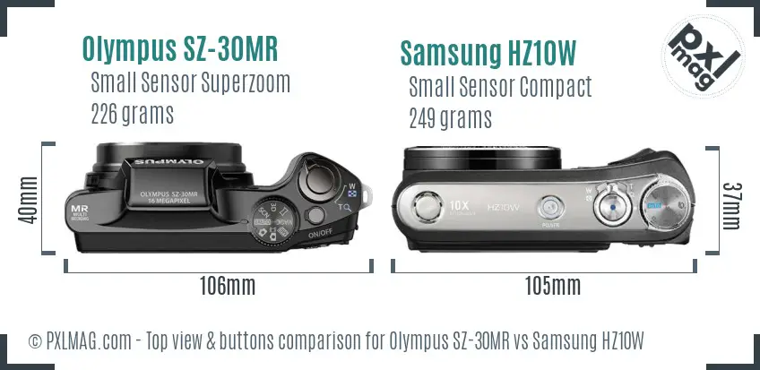 Olympus SZ-30MR vs Samsung HZ10W top view buttons comparison