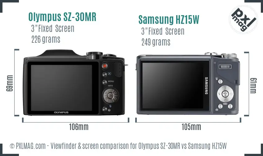 Olympus SZ-30MR vs Samsung HZ15W Screen and Viewfinder comparison